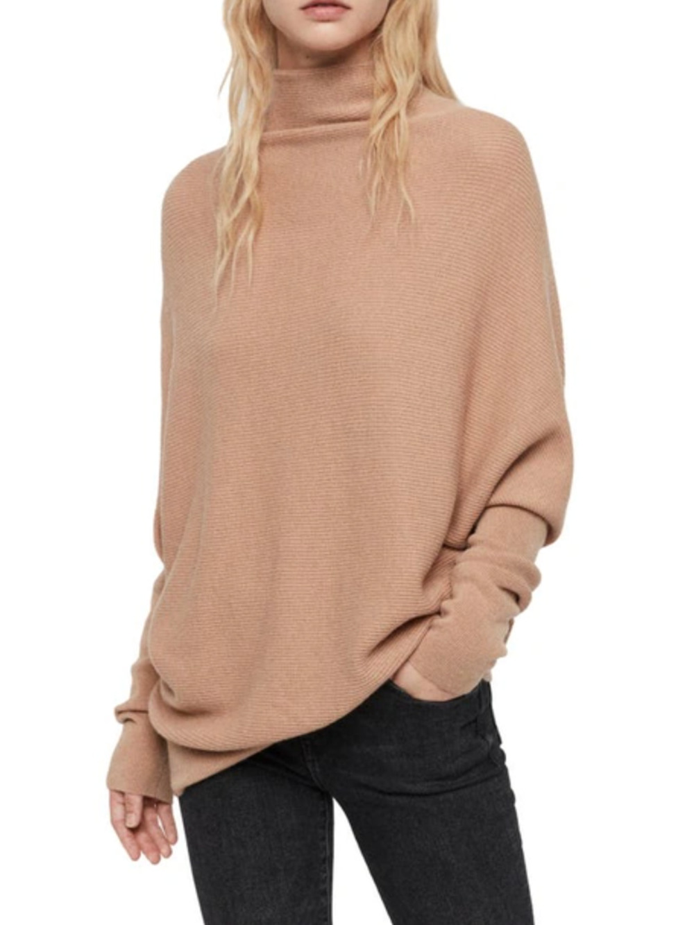 Allsaints Funnel Neck Tan Ridley Wool Sweater Size Small